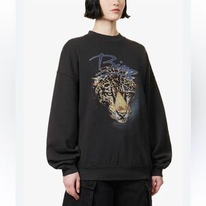 ANINE BING Harvey Leopard Graphic-Print Organic-Cotton Sweatshirt World Tour M